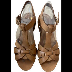 Clarks Artisan Wedge Sandals Size 6.5 Tan Brown Leather